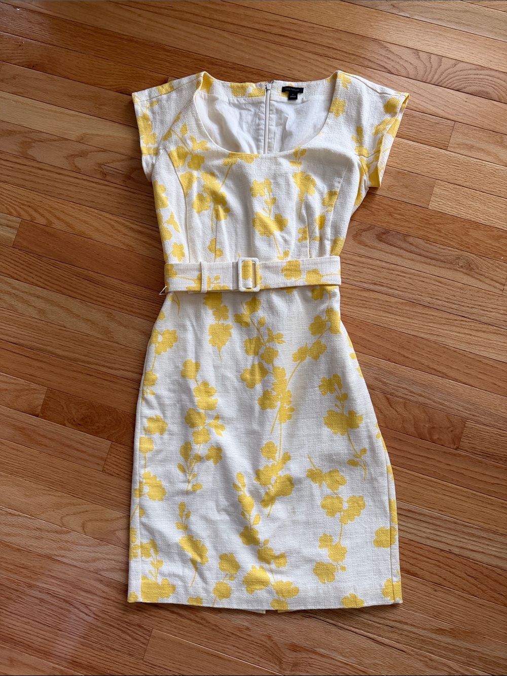 Ann Taylor White and Yellow Floral Belted Sheath Dress 2